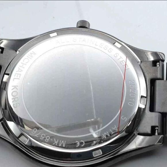 NEW Michael Kors MK Designer ATM Water Slim Runway Gunmetal Watch Box - Picture 4 of 6